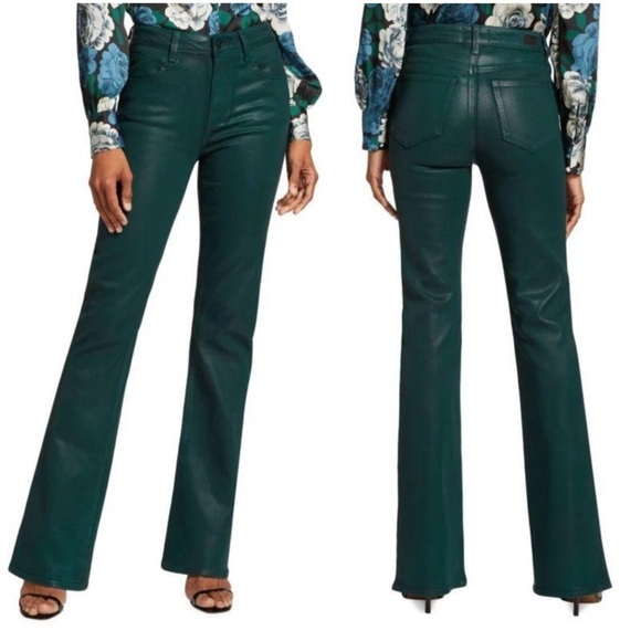 NEW Paige Laurel Canyon High Rise Luxe Coated Boot Cut Pants in Teal Pants Sz 31 - Picture 1 of 16